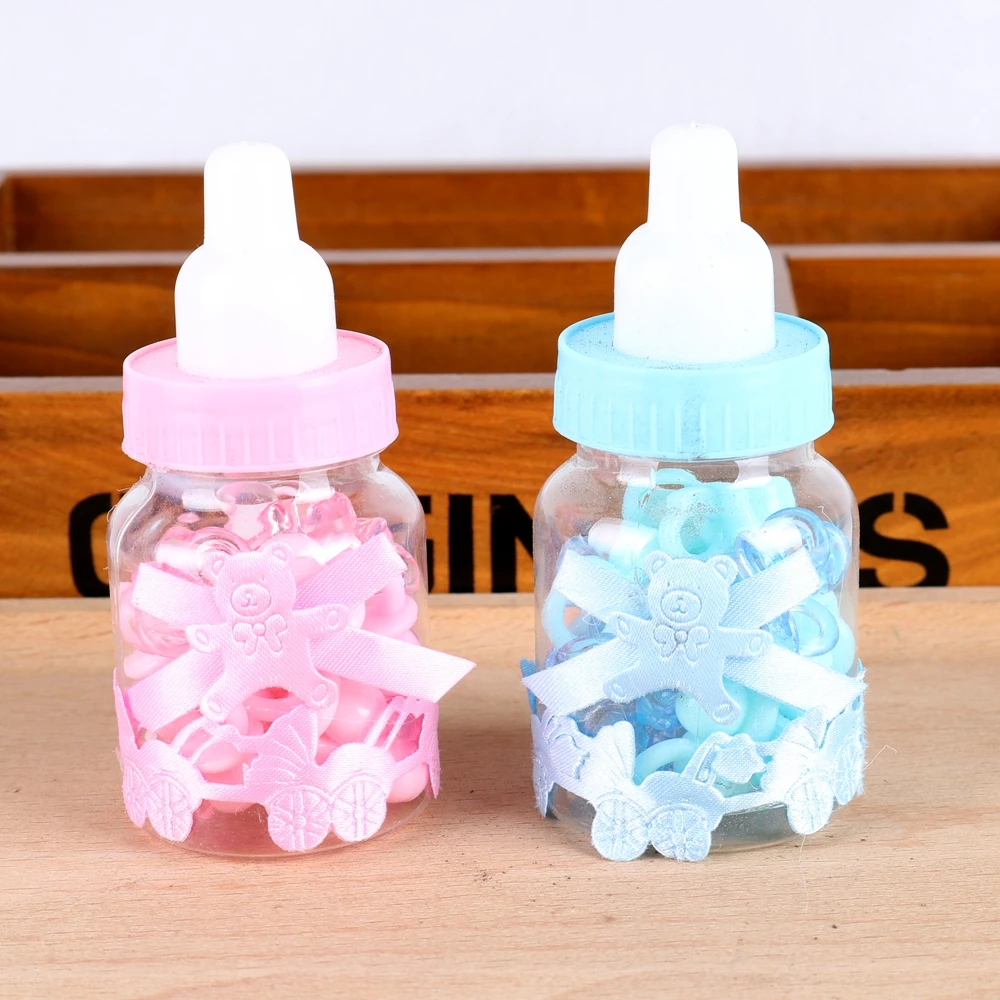 one bottle+30pcs Acrylic blue pink Nipple in  Baby's Bottle boy frist birthday party accessories Christening Baptism baby shower