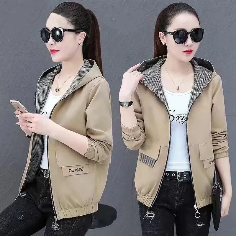 Double Sided Coat Female Spring Autumn 2022 New Fashion Wild Casual Double Sided Wear Jacket Hooded Baseball Uniform Top 308