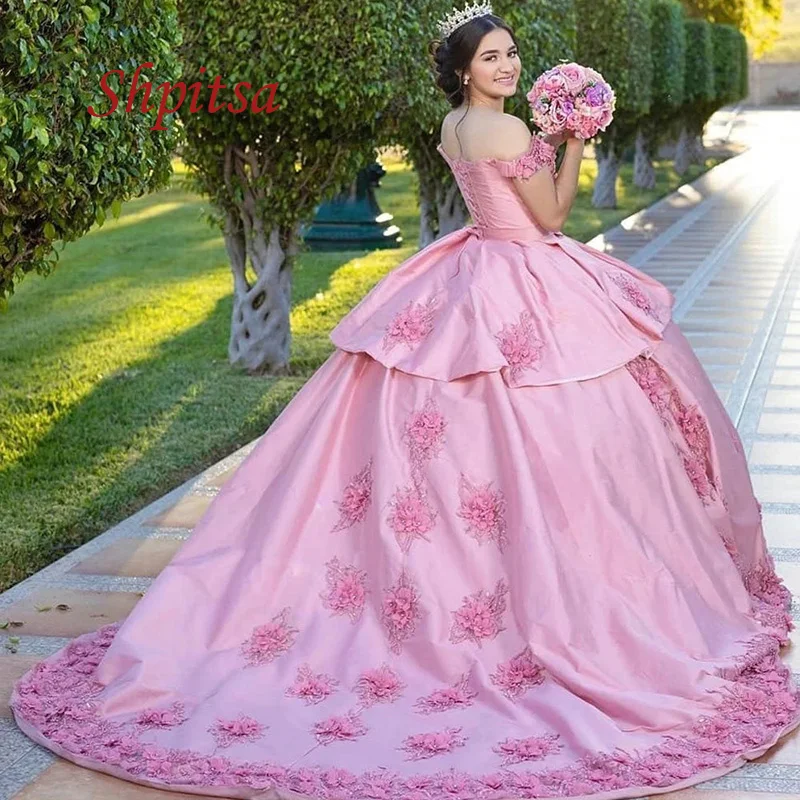 De encaje elegante vestidos de Quinceañera de talla grande vestido de bola de Mascarada niña flor princesa dulce largo 16 vestido de baile de graduación por 15 años.