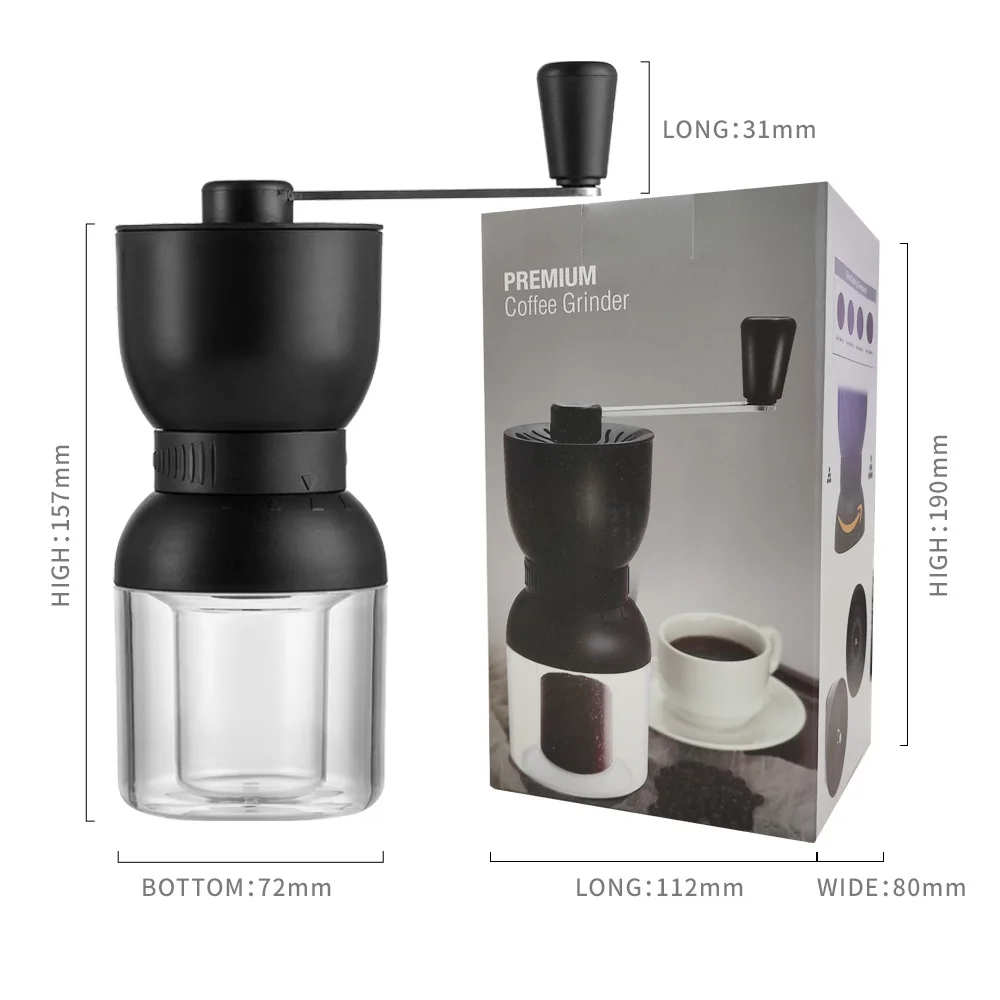 المنزل اليد كرنك آلة القهوة يمكن تعديلها خارجيا مع 4 مستويات السيراميك حركة مكتب طاحونة القهوة السفر المحمولة