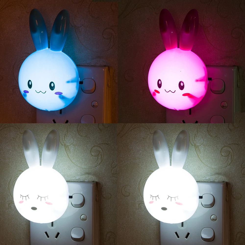 Novelty Night Light Star Moon Rabbit Cartoon LED Lamp Pulg-in Socket Wall Lamp for Baby Children\'s Bedroom Sleeping Nightlight