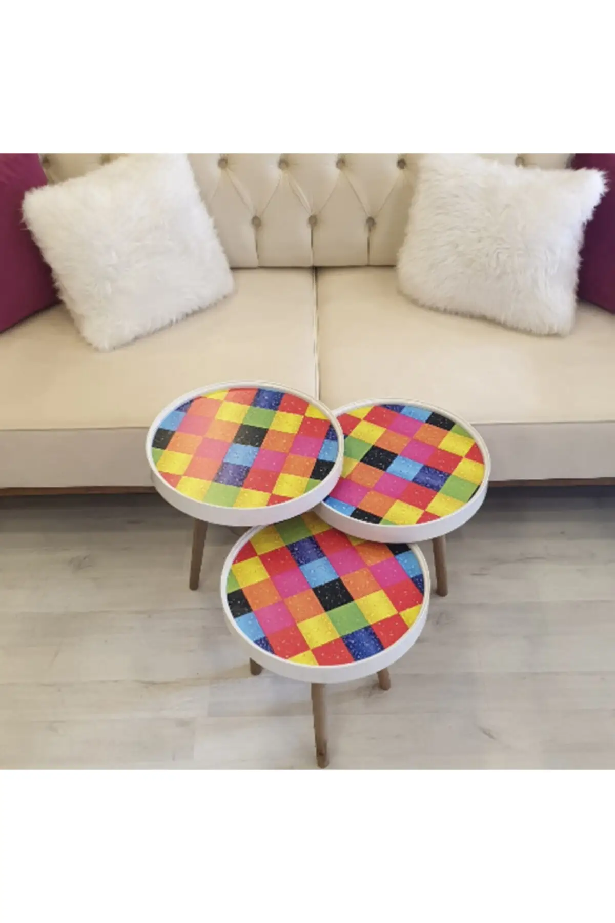 3 stücke Bunte Checkers Zigon Kaffee Tisch