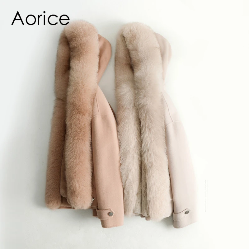 Aorice giacca da donna con collo in volpe di lana autunno inverno nuova con pelliccia di coniglio all'interno del cappotto Parka ZY126