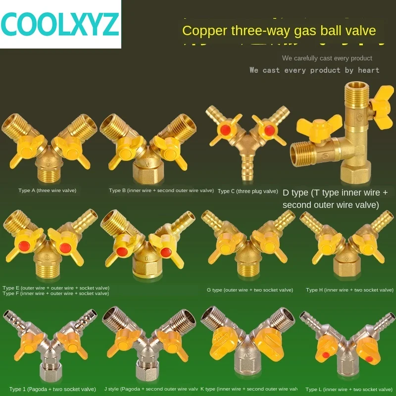 

Pipe Fittings 1/2 IN ball valve fittings liquefied gas gas pipeline valve switch copper rod copper core tee socket connector