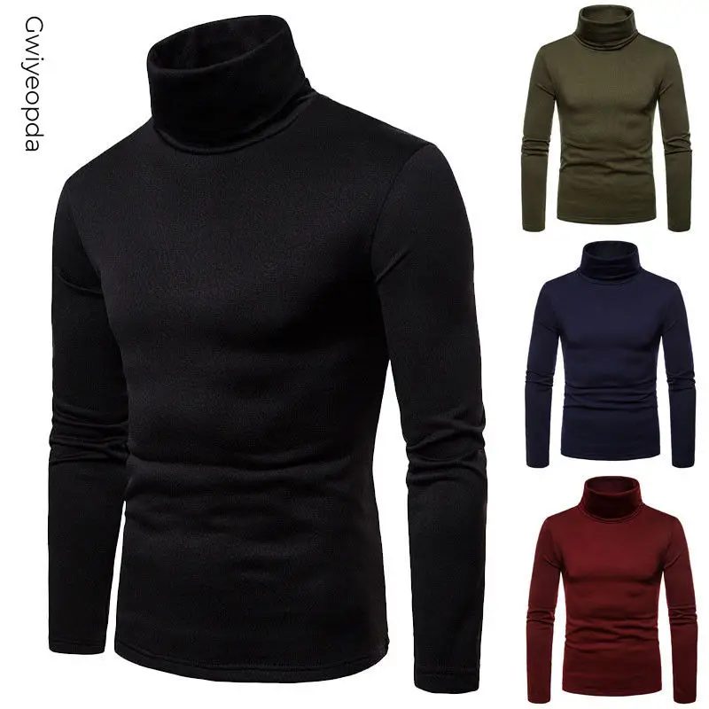 Autumn Winter Men\'s Sweaters Turtleneck Long Sleeve Plain Sweaters Stretch Casual Kintted Pullovers Basic Tops