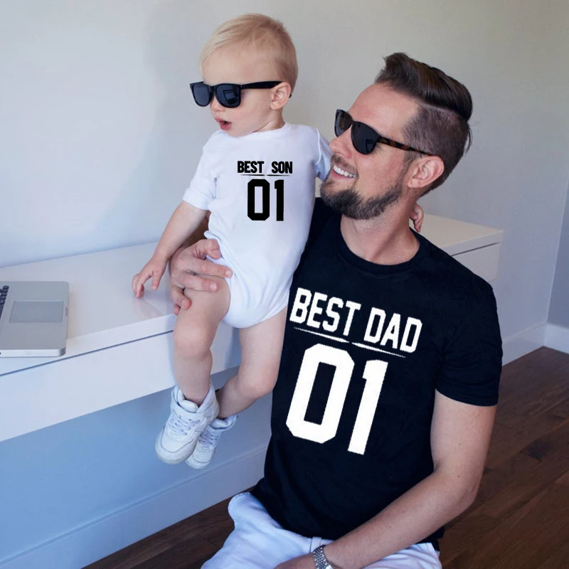 Best Dad Best Son 01 Dad and Me Tshirts Family Matching Outfits Fathers Day Gift Baby Boy Summer Father and Son Clothes Love