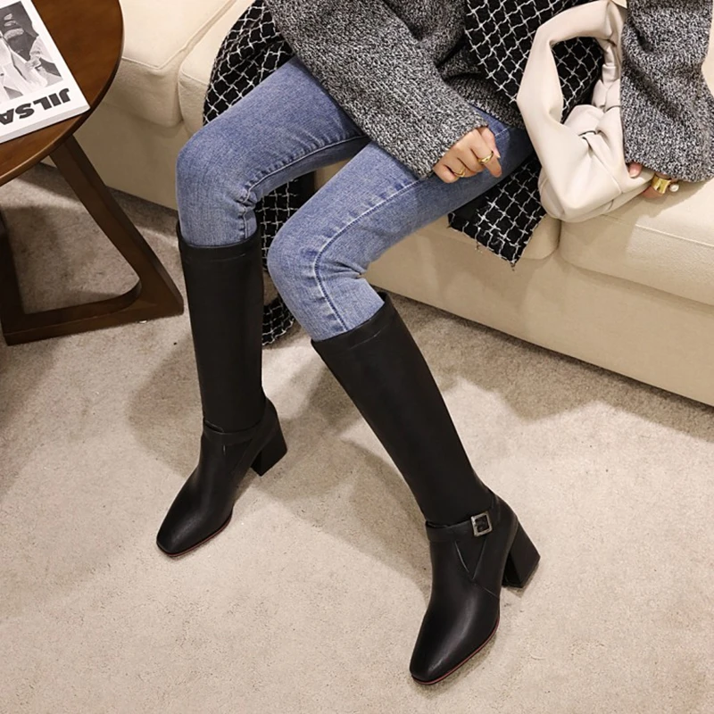 2021 Size 33-50 Winter Women Shoes Knee High Heels 6.5cm Round Toe Platform Elastic Lace Up Botas Mujer Long Snow Boots Dz-71