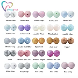 50PCS Marble & Metallic 12/15 MM Silicone Beads Safe Teether Round Baby Teething Chewable Beads For DIY Necklace Accessories Toy