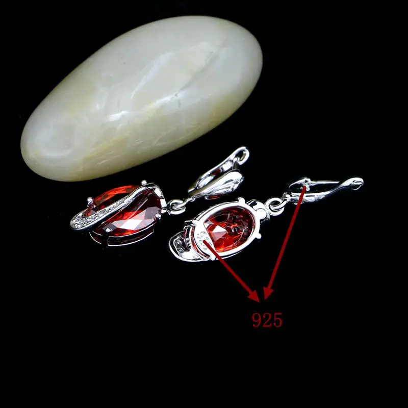 Fashion Drop Earrings 925 Silver Jewelry Fire Red Stone Cubic Zirconia Earrings For Bridal Wedding Decoration For Women