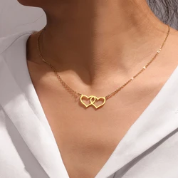 Stainless Steel Necklaces Superimposed Love Hollow Heart Pendant Chain Collar Fashion Necklace For Women Men Jewelry Party Gifts