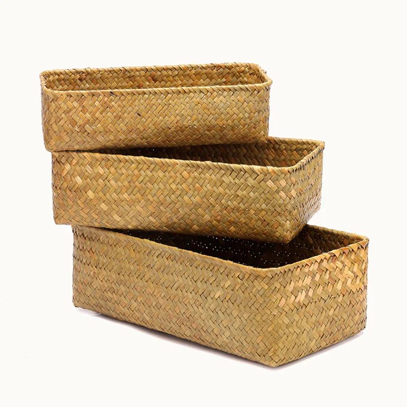 Natural Large Woven Seagrass Basket of Straw Wicker For Home Table Fruit Tea Snack Storage Basket Bread Basket Cosmetic Box