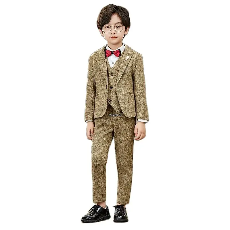 

2021 Flower Boys Wedding Suit England Style Gentle Boys Formal Tuxedos Suit kids Blazer Party Suit Performance Dress Costume