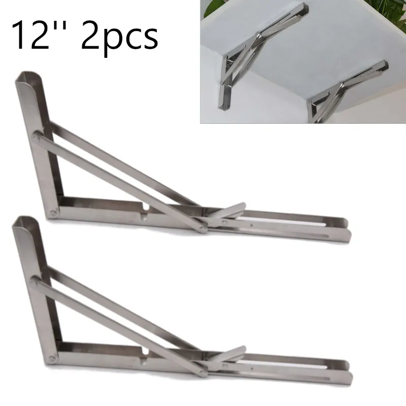 2pcs 12'' Table Bracket Stainless Steel Wall Mounted Folding Table Shelf Support Bracket for home marine boat yacht accessories