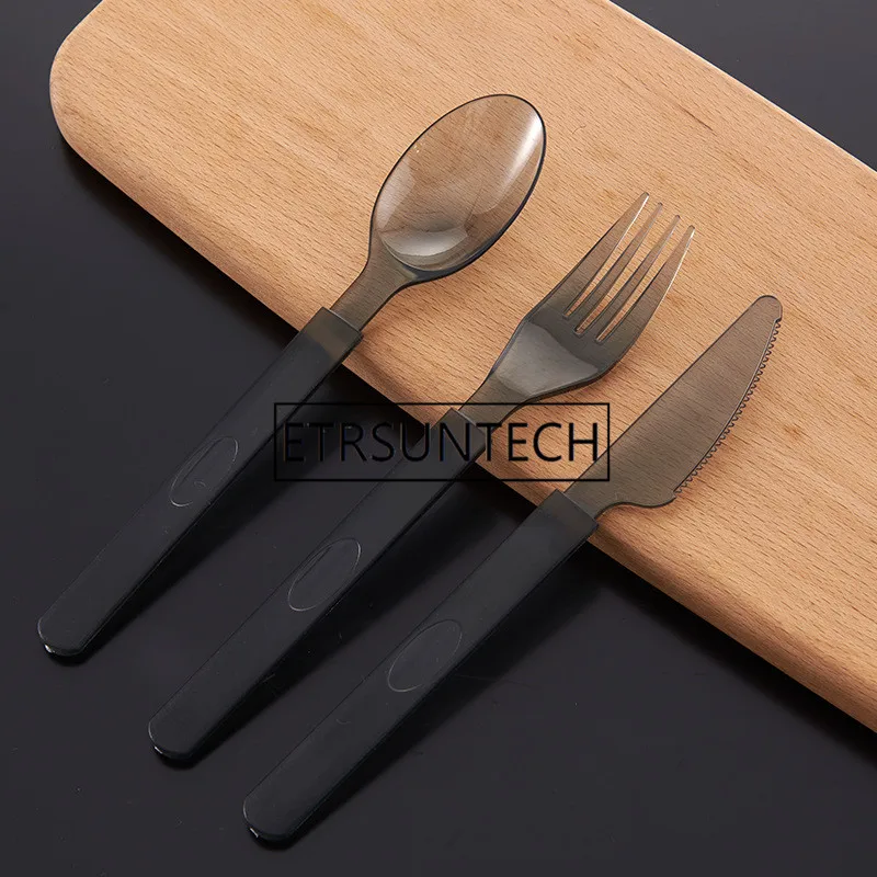 1000set/lot Transparent DisposableTableware Set western - style tableware Disposable transparent plastic knife fork spoon Set