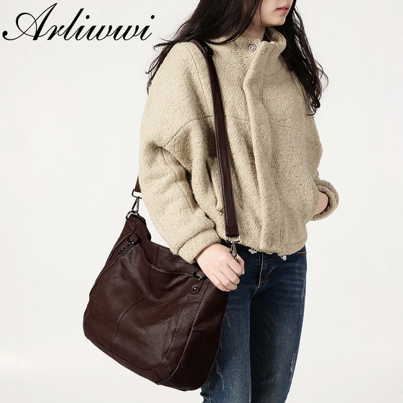 Arliwwi High Quality Genuine Leather Soft Women Tote Handbags Fashion Lady Large Shoulder Messenger Bag New GS03