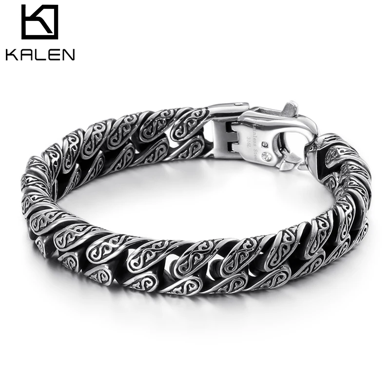 KALEN Punk Link Chain Bracelet Men Stainless Steel Mysterious Symbol Charm Pulseira Masculina Heavy Chunky Armband Jewelry