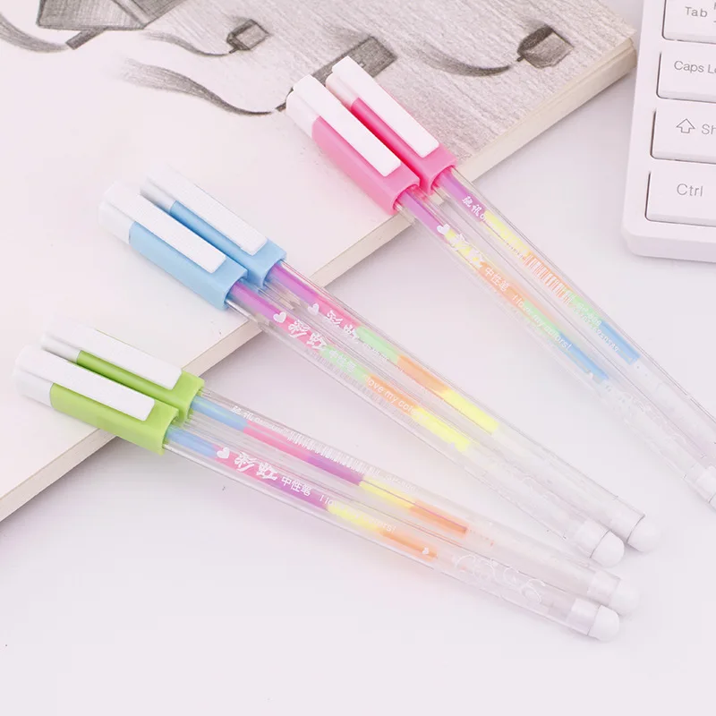 50PCS Six-color One Rainbow Large-capacity Water Chalk Water-based Pen Highlighter Rainbow Gradient Gel Pens Stationery