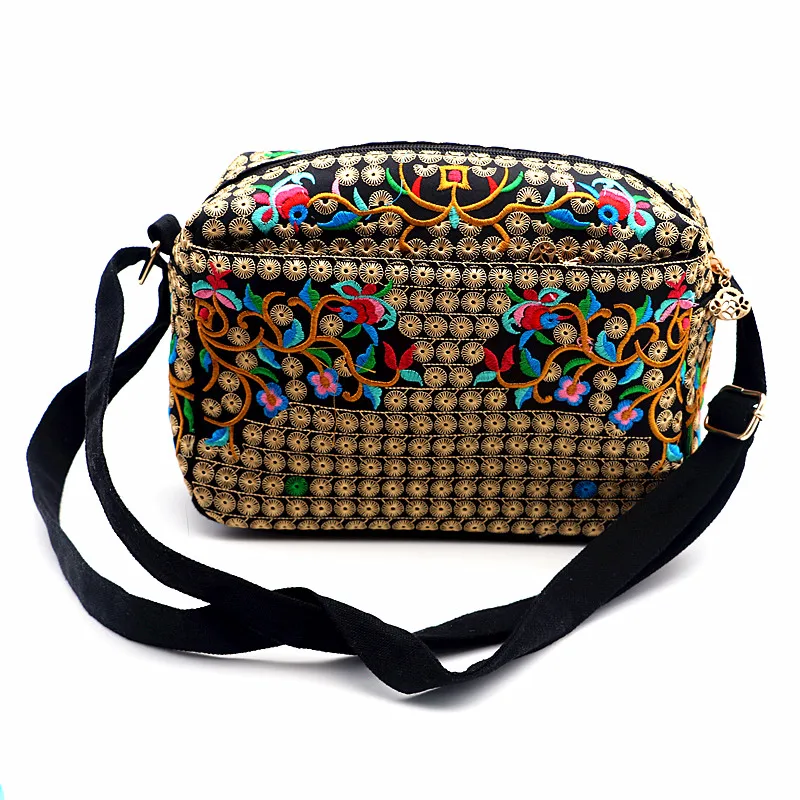 Ethnic Women Messenger Bags Floral Embroidered Canvas Corssbody Bag Girls School Satchels Ladies Shoulder Bag Purses and Clutch