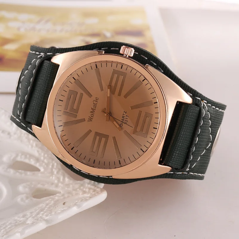 2021 Womage Fashion Brand Watch Women Red Watches Rose Gold Big Dial Quartz Wristwatches Casual Ladies Watches Reloj Mujer