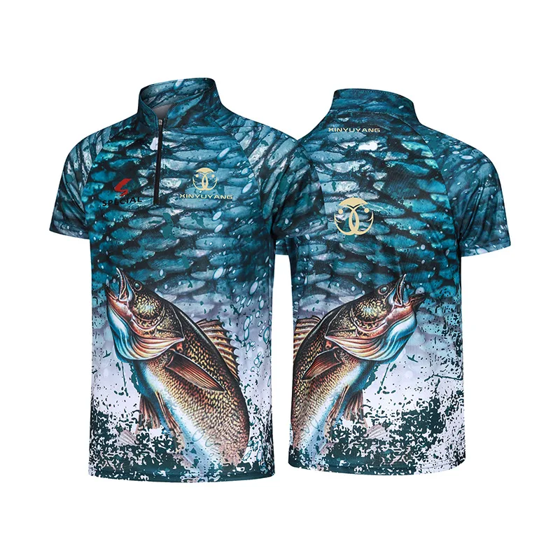 Plus size 4XL 5XL Breathable Summer printed pattern mosquito fishing clothes UV Long short sleeve Outdoor cool Unisex pullover