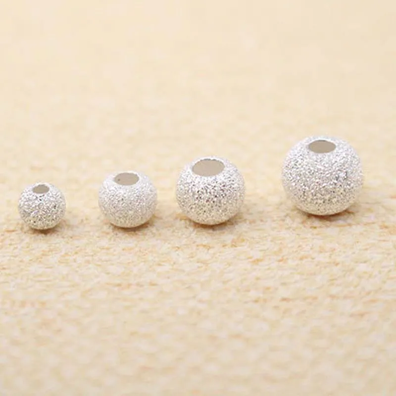 Genuine Real Pure Solid 925 Sterling Silver Round Ball Bead Pendant Spacer Loose Beads  Jewelry Making Findings