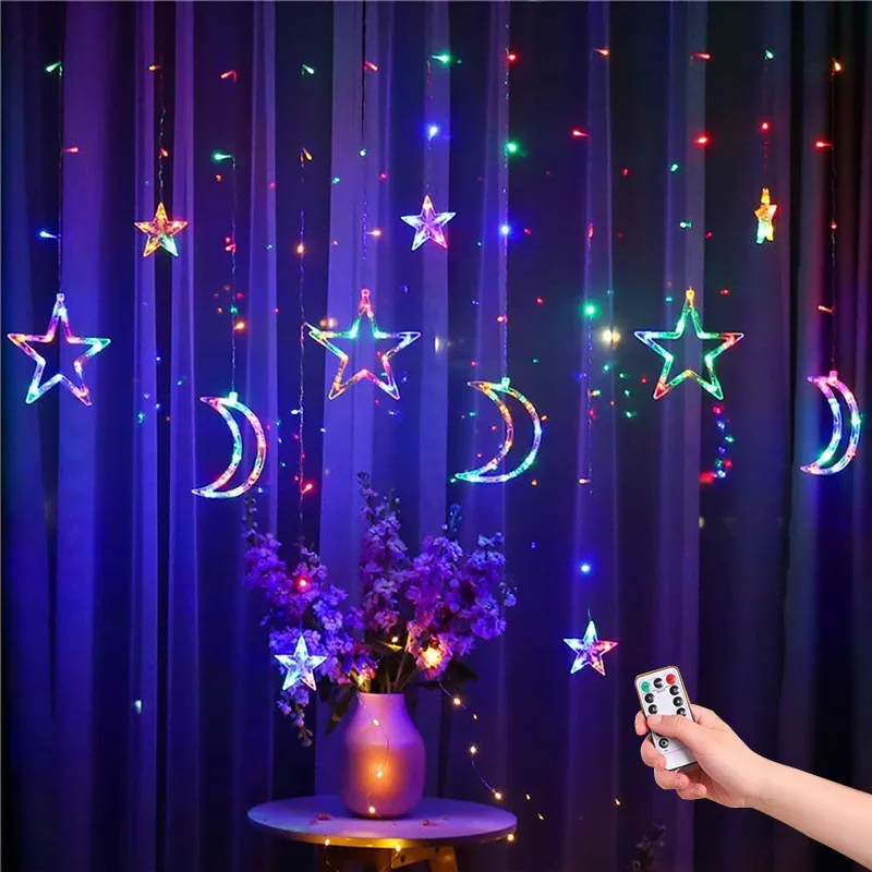 Christmas Fairy Garlands Outdoor LED 220V    Control USB Moon Star LED Curtain Lights Twinkle String Lights Holiday Festival Dec