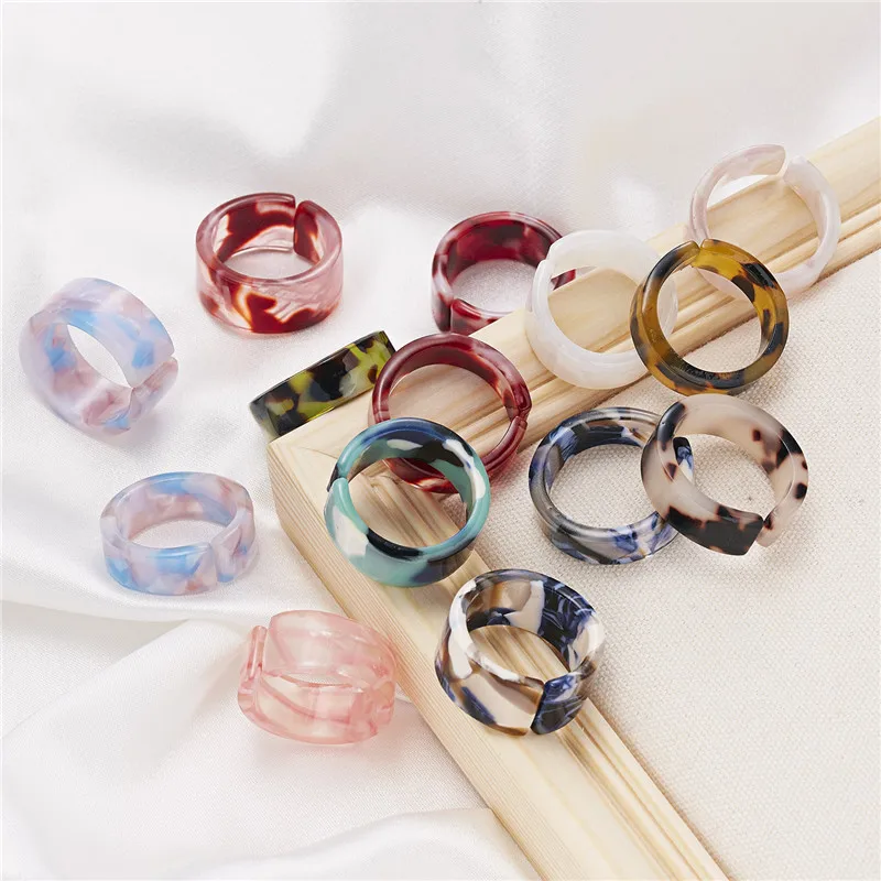 5Pcs 7Pcs Set New Ins Colorful Transparent Resin Acrylic Geometric Irregular Square Rings Sets For Women Travel Jewelry