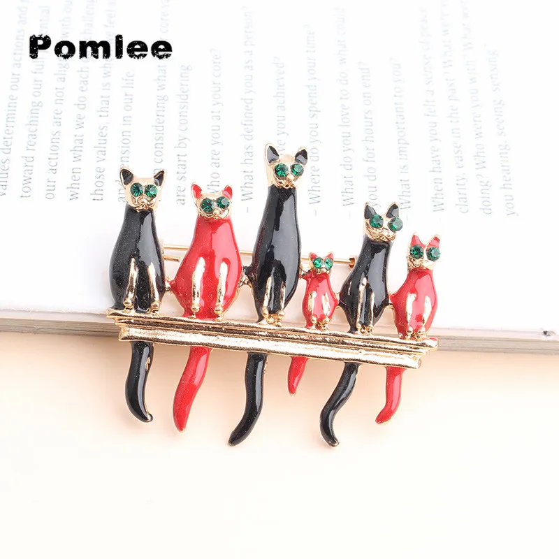 Pomlee-女性用の6匹の猫の形をしたブローチ,動物,友達,家族,流行のジュエリー