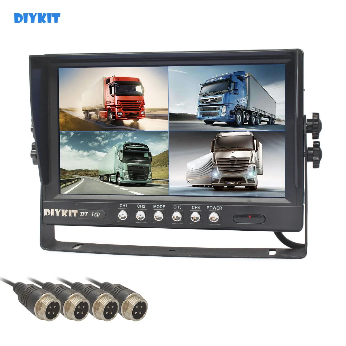 

DIYKIT 9inch 4CH 4PIN 4 Split Quad Screen Display Backup Rear View Car Monitor for Car Truck Bus Reversing Camera 12V-24V DC