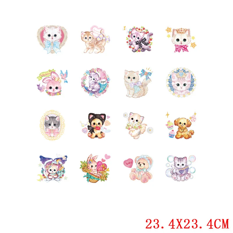 Thermal Stickers Iron On Transfer For Clothes Cat Fox Unicorn Patch Heat Transfer Vinyl Applique Baby T-shirt Cartoon Patch Set