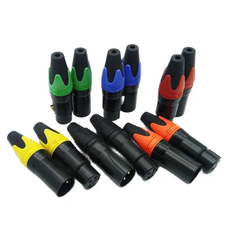 

XLR Connector 3Pin Speaker Connector Male And Female Microphone Plug Colour Mic Connector Gold plating 10pcs/lot