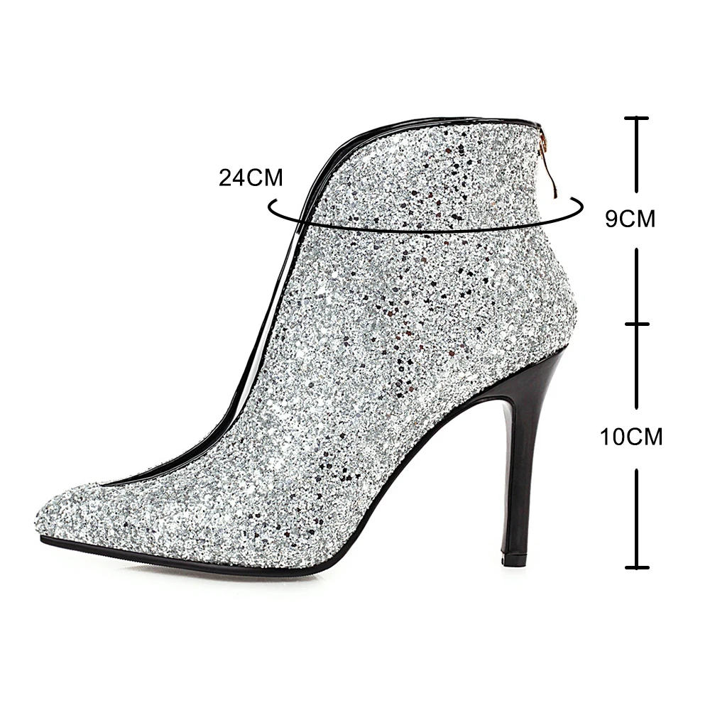 Fashion Woman Bling Pumps Sexy Open Toe Ankle Boots Slip On Deep V Cut High Heel Lady Autumn Party Dress Shoes 2023 New 31 32 33