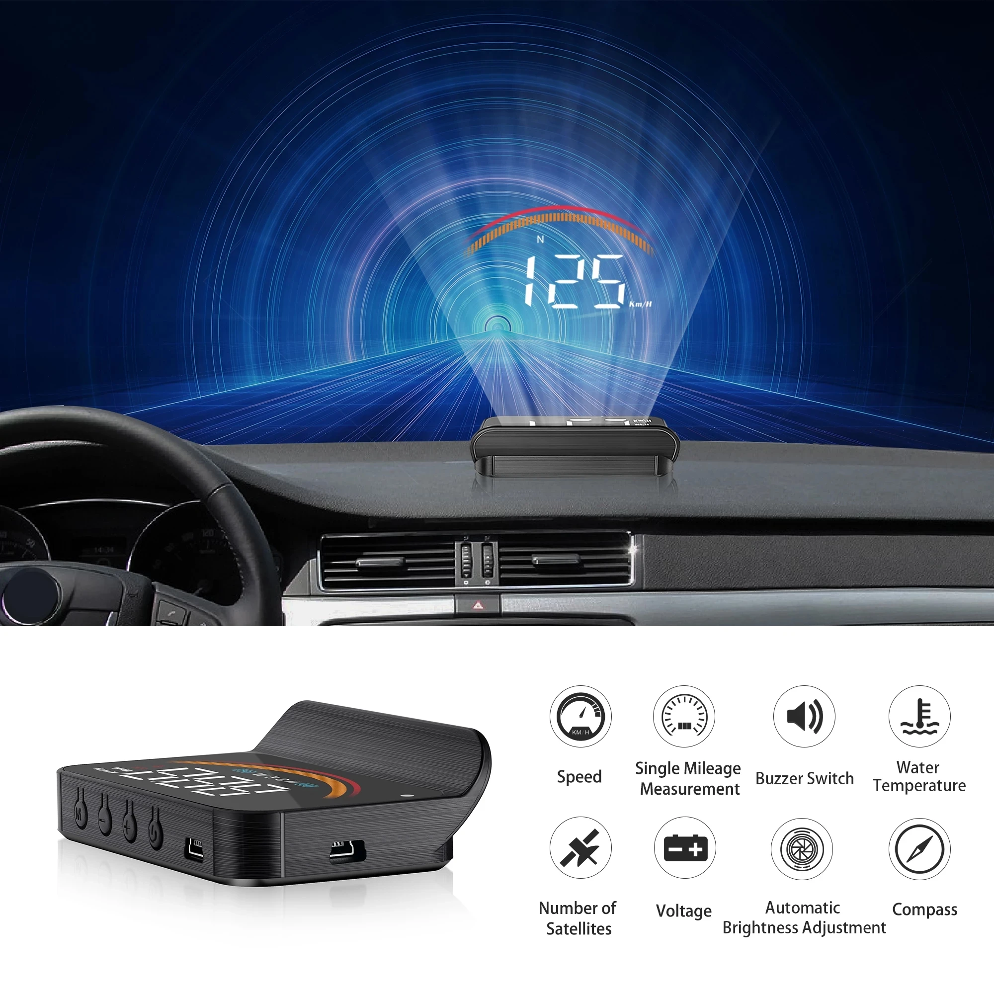 OBD2+GPS Dual System Head Up Display Windshield Speed Projector Security Alarm Water temp Overspeed RPM Voltage Display M11 HUD