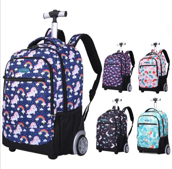 18 inch kids School Trolley bags Wheeled backpack bag on wheels for teenagers Children School Rolling travel backpack for girls