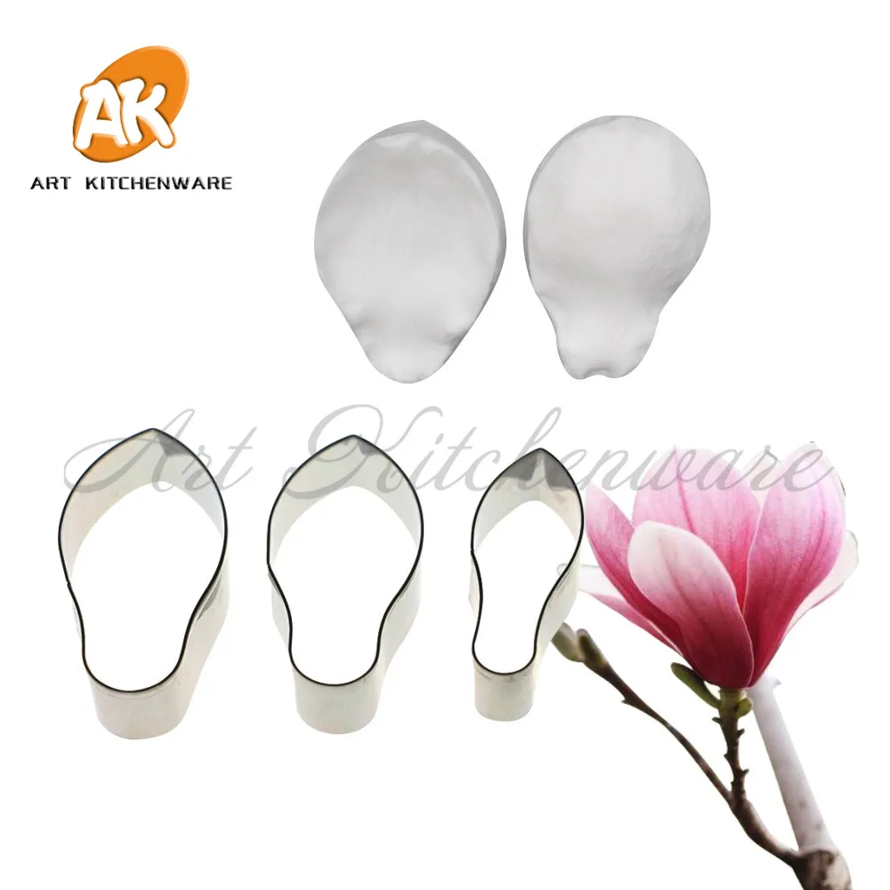 5pcs/set Magnolia Leaves Veiner Silicone Mold Stainless Steel Cutter DIY Fondant Flower Clay Mould Cake Decorating Tool Bakeware