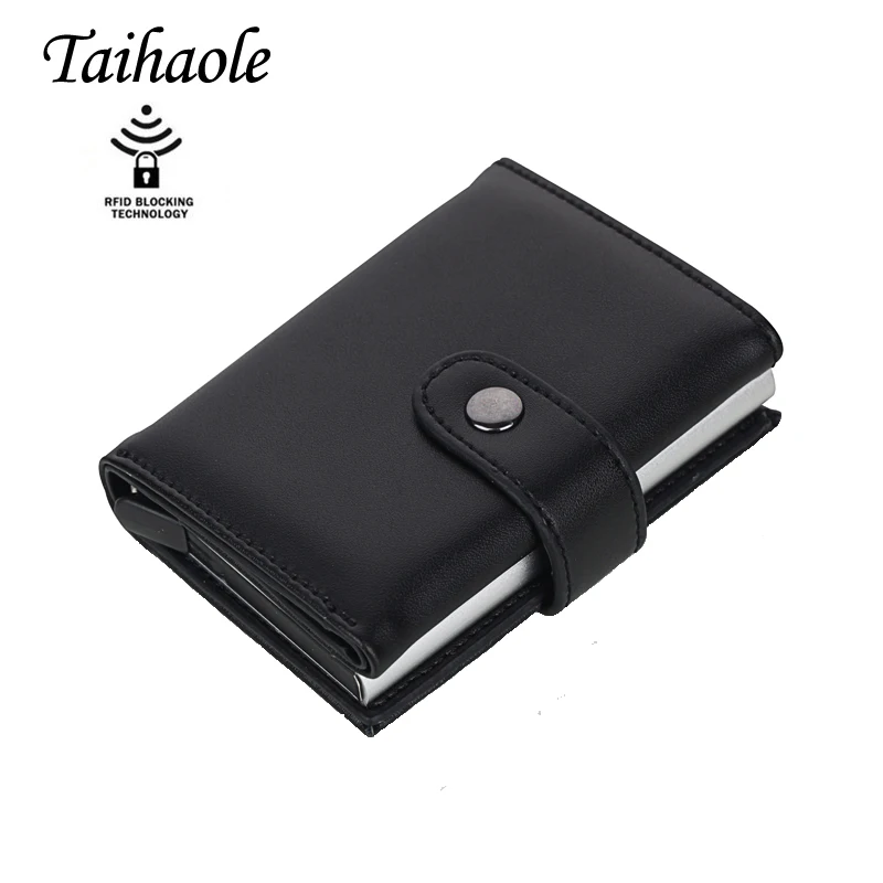 Taihaole-tarjetero de aluminio RFID para hombre y mujer, tarjetero de cuero sintético a la moda, monedero con broche, 2020