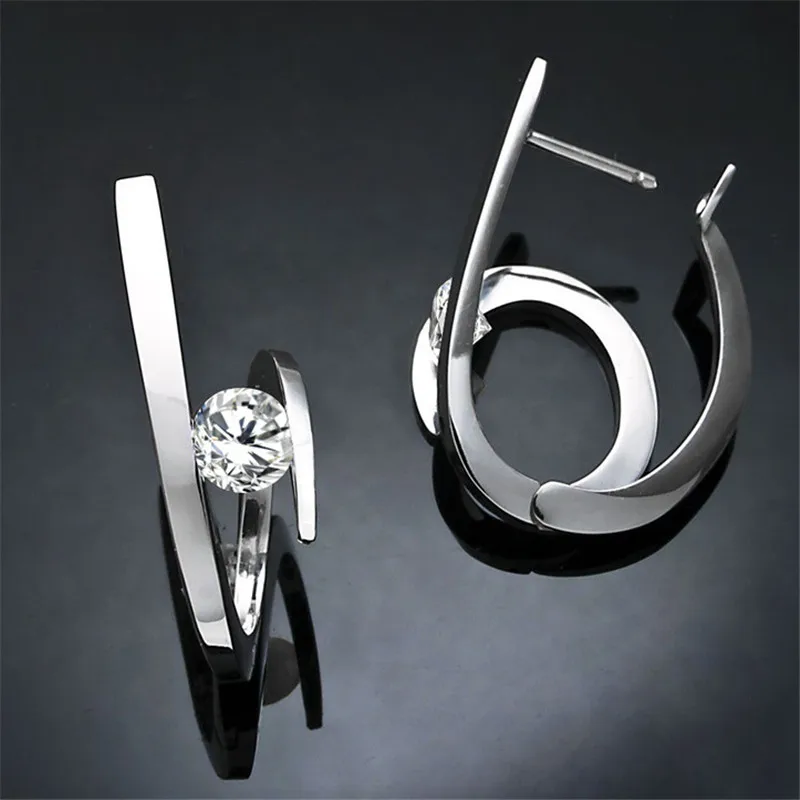 Creative Fashion Silver Color Geometric Earrings For Women White Zircon Earring Wedding Party Jewelry Valentine's Day Gifts