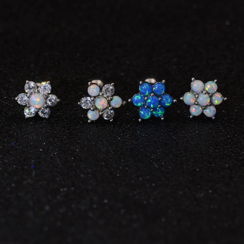 1Pc Opal Flower Small Big Flower CZ Tragus Cartilage Stainless Steel Ear Stud Piercing Crystal Daith Earring