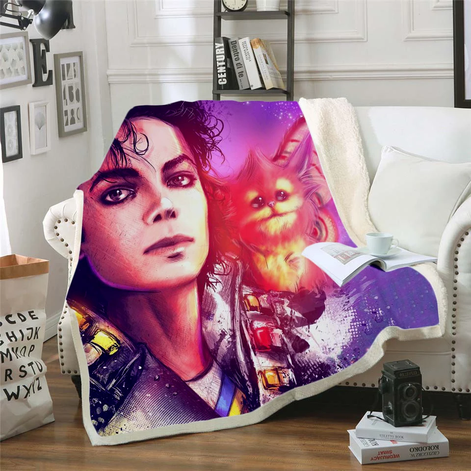 Michael Jackson 3d printed fleece blanket for Beds Hiking Picnic Thick Quilt Fashionable Bedspread Sherpa Throw Blanket style-5