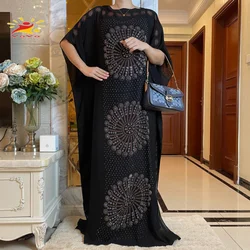 High Quality  Kaftan Abaya African Women Dresses Short Sleeve Loose Maxi Dashiki Long Diamond turkey Big Size Clothing HB145