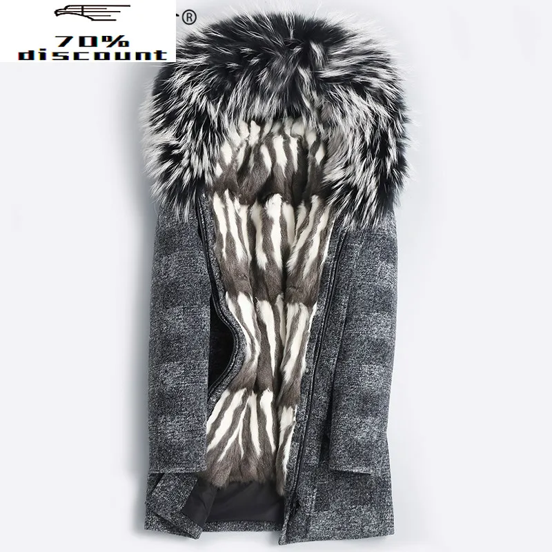 

Parka Real Fur Coat Men Long Winter Jacket Green Root Sable Liner Raccoon Fur Collar Mens Mink Jackets 4526 KJ2982