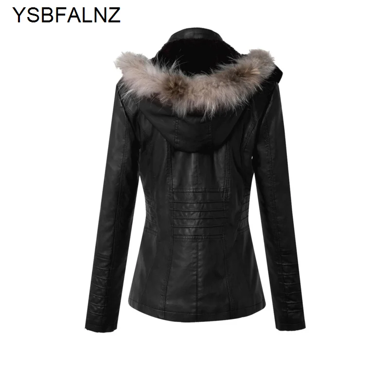 Hooded Warm Plus Fleece Leather Jackets Womens 2023 Removable Fur Collar Winter Female Fashion Coats Fashion Slim Chaquetas