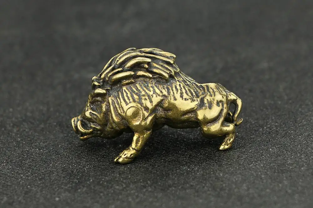vintage Brass wild boar pig craft Pendant Keychain ring Pendant ornament Miniature Fitting Key chain Pendant decoration a3166