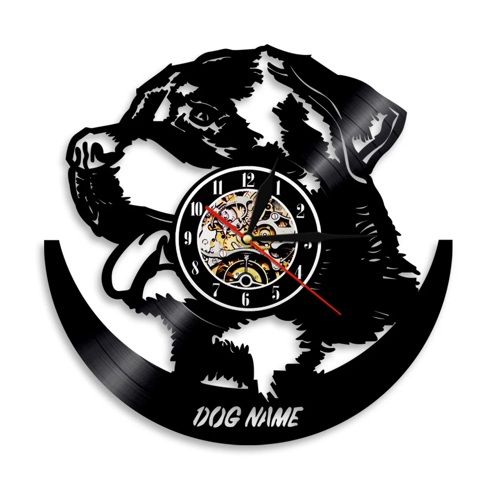 Puppy Dog Portrait Personalized Name Vinyl Record Wall Clock Dog Art Home Decor Custom Dog Carved Gramophone Music Record Clock
