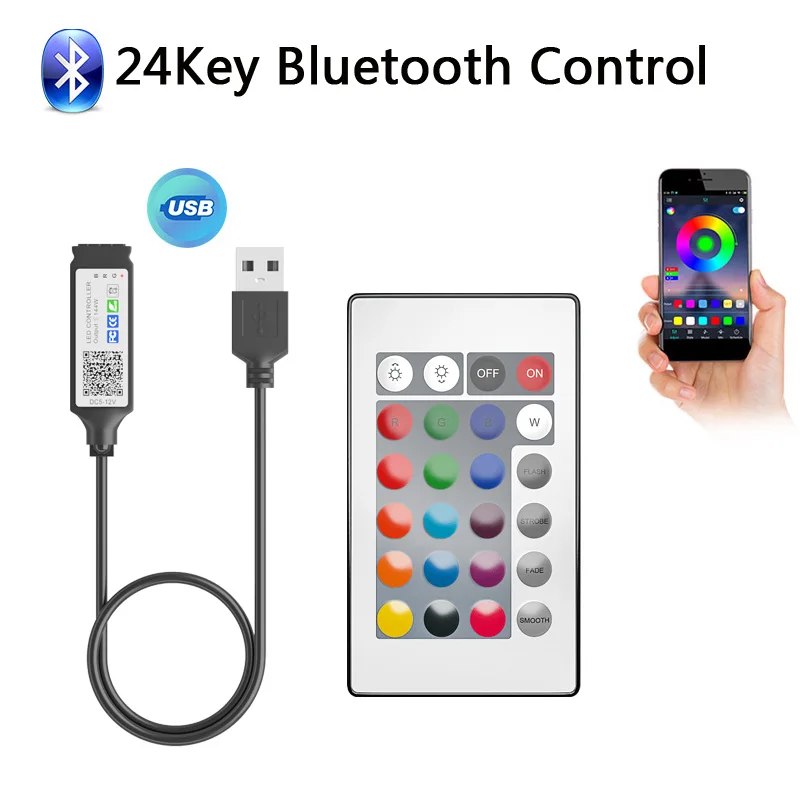 USB 5V RGB 24key 44key sterowanie Bluetooth 3key sterowania do 2835/5050 listwy LED małe kontroler RGB taśma Led