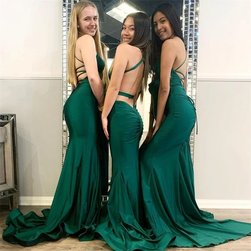 ชุดเจ้าสาว Mermaid Simple 2021สปาเก็ตตี้สายรัด Backless V คองานแต่งงานแขนกุดเกสต์ชุด Vestidos De Fiesta Noche