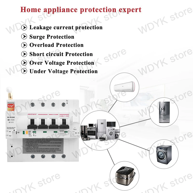 three phase Tuya Din rail WIFI Smart Energy Meter leakage protection kWh Meter wattmeter voice control alexa google home