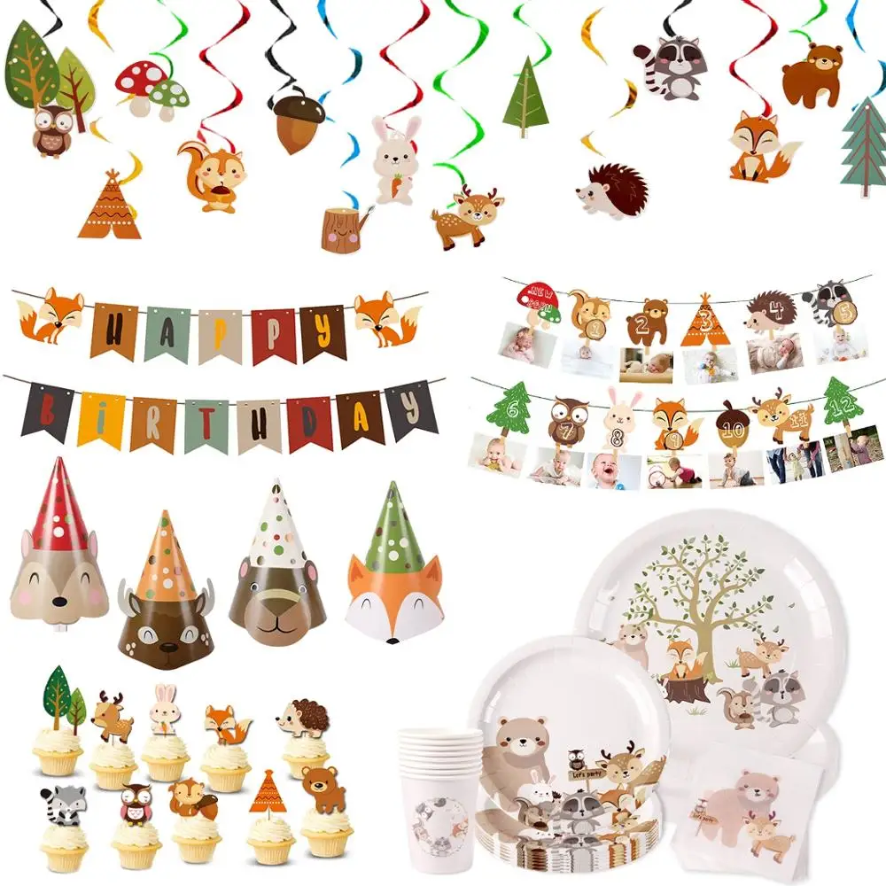 Staraise Woodland Animal Party Safari Jungle DIY Party Decor Birthday Party Decoration Kids Woodland Theme Party Baby Shower