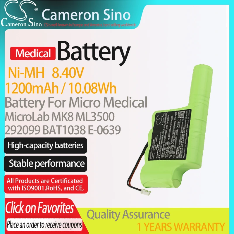 CameronSino Battery for Micro Medical MicroLab MK8 ML3500 fits Micro Medical 292099 Medical Replacement battery 1200mAh/10.08Wh