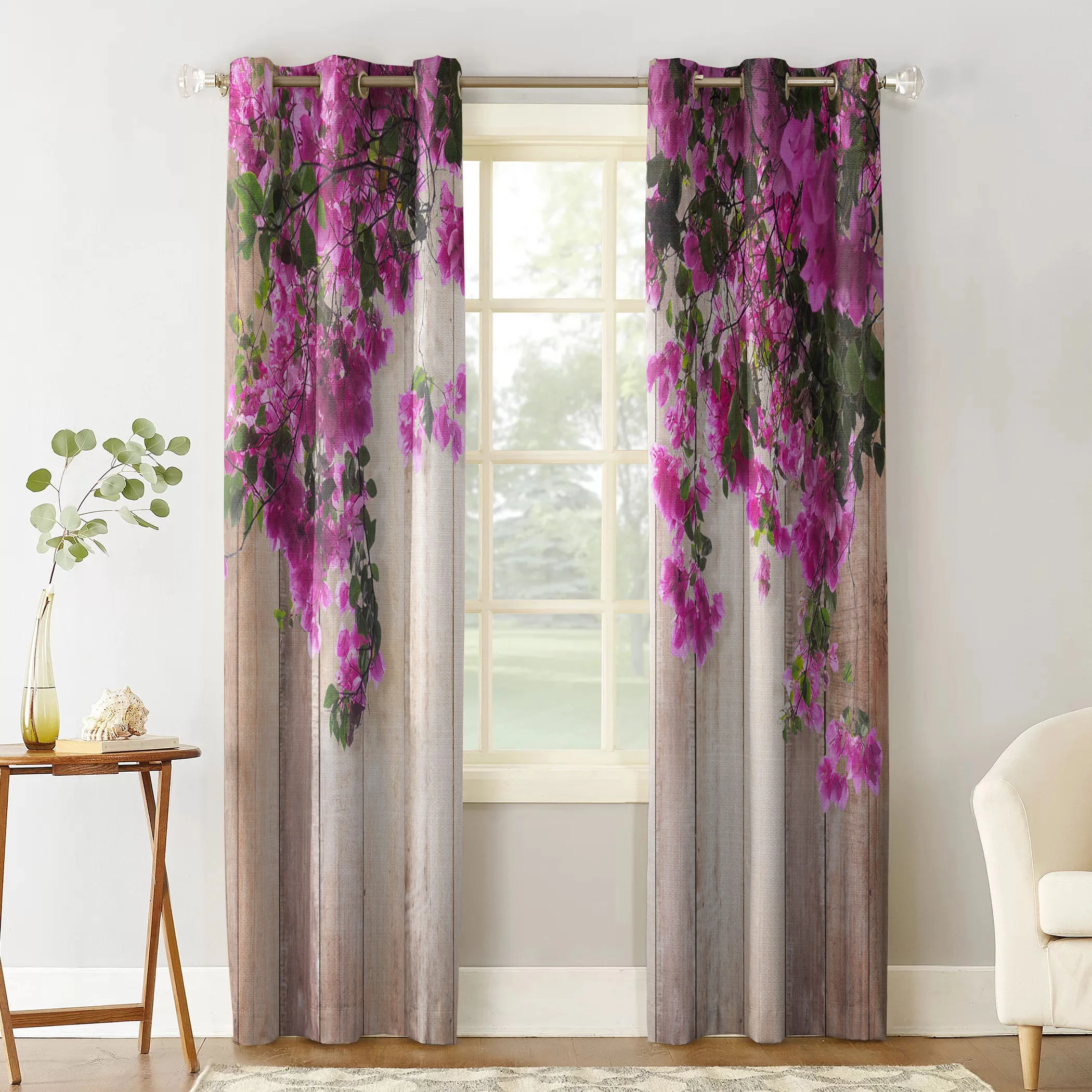 Flowers Plank Wall Window Curtains Living Room Kitchen Modern Home Decor Bedroom Treatment Drapes